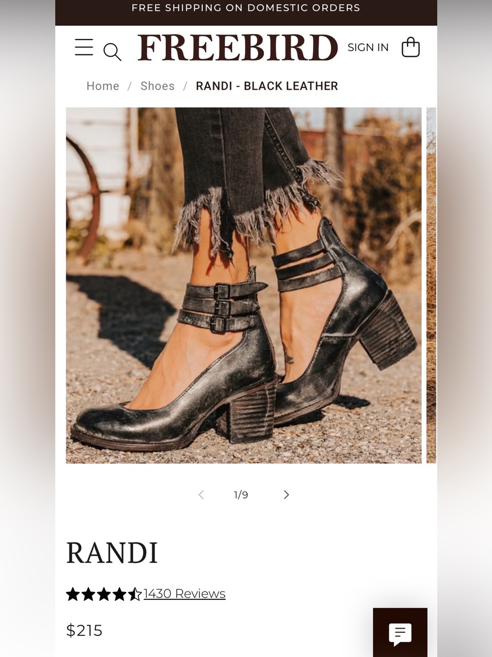 freebird Randi Black Leather Double-Strap Block Heels